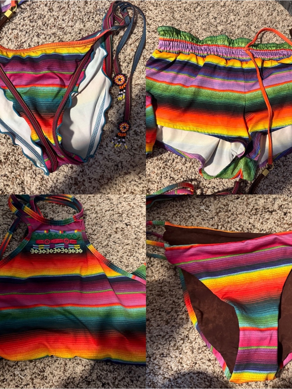 Pilyq 4 Piece matching set: Bikini top, 2 Bottoms, and shorts Multicolor Rainbow